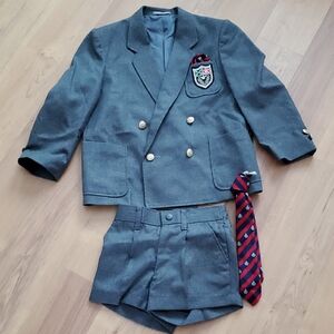 Gray Double-Breasted Suit Set with Tie for Boys Made in Japan
